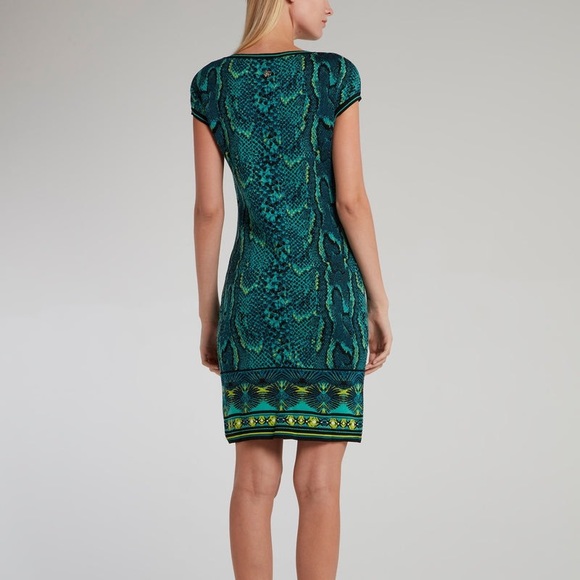 ROBERTO CAVALLI GREEN PYTHON EFFECT SHEATH DRESS - Picture 3 of 8